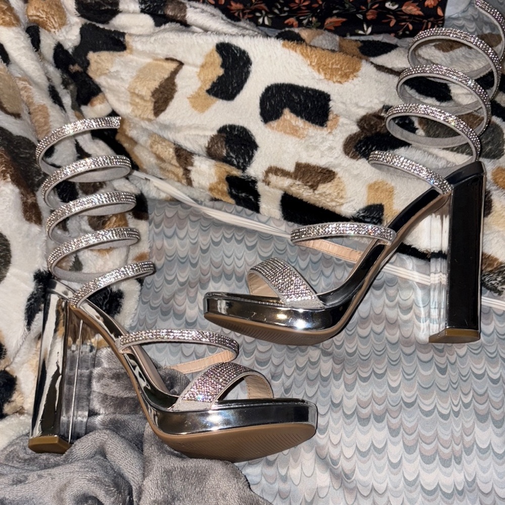 Elegant Silver Strappy Heels